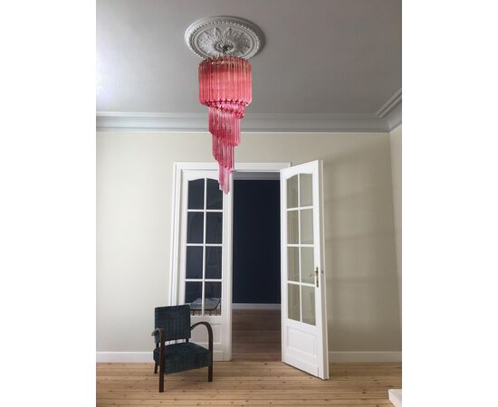 Pair of Murano Chandeliers 86 Crystal Pink Prism, Murano