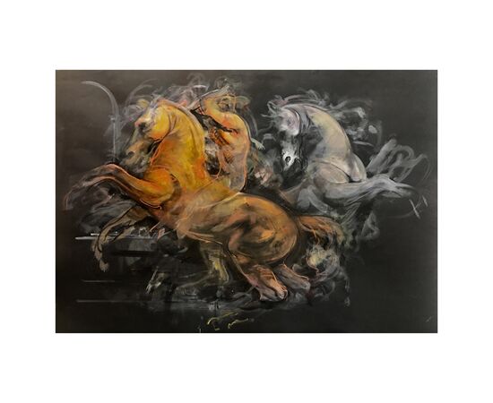 Horse on Black Sky, Pencil Fat by Giuseppe Colin, 1990