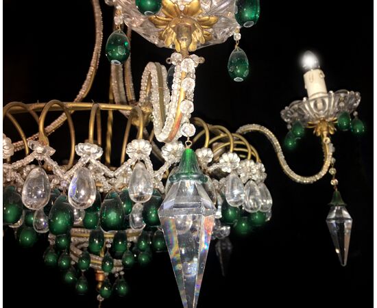 Chandelier with Emerald Drops, Murano, 1950