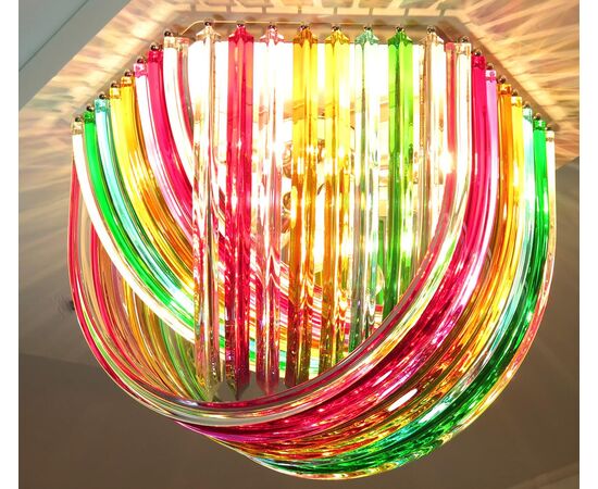 Large Curvati Rainbow Ceiling Light, Multicolored Triedri, 24 Murano Glasses