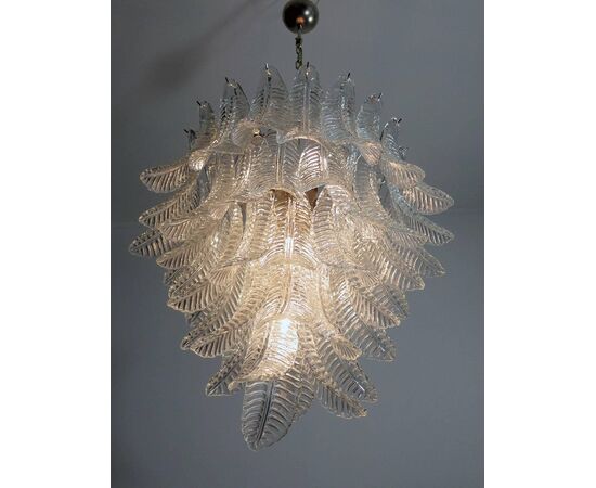 Pair of Italian Leaves Chandeliers, Barovier & Toso Style, Murano