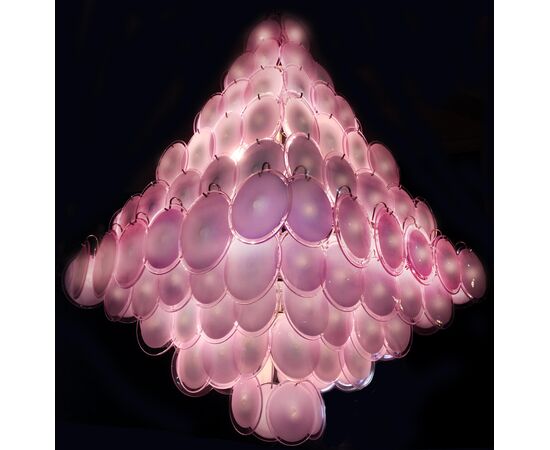 Pair of Majestic Pink Chandeliers by Gino Vistosi, 1970