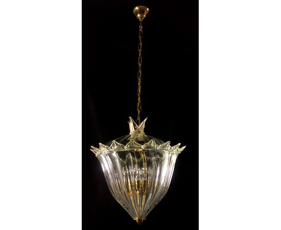 Amazing Pair of Chandeliers "The Queen Mother" by Barovier & Toso, Murano, 1940s