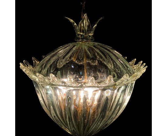 Amazing Pair of Chandeliers "The Queen Mother" by Barovier & Toso, Murano, 1940s