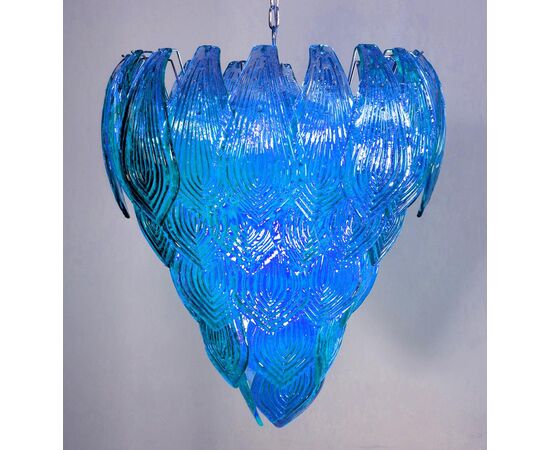 Pair of Italian Turquoise Petals Chandeliers, Murano