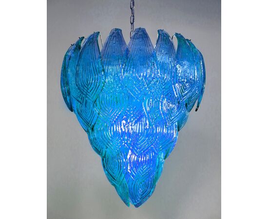 Pair of Italian Turquoise Petals Chandeliers, Murano