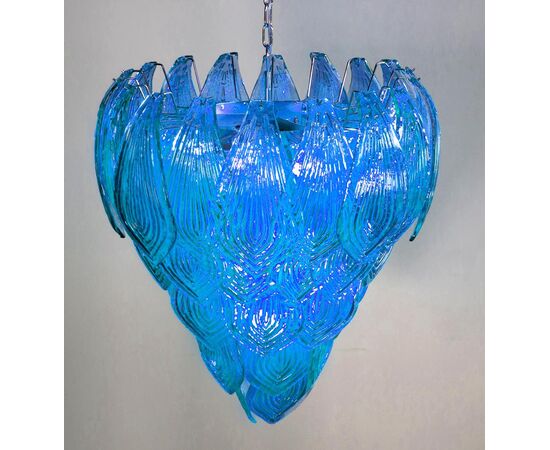 Pair of Italian Turquoise Petals Chandeliers, Murano