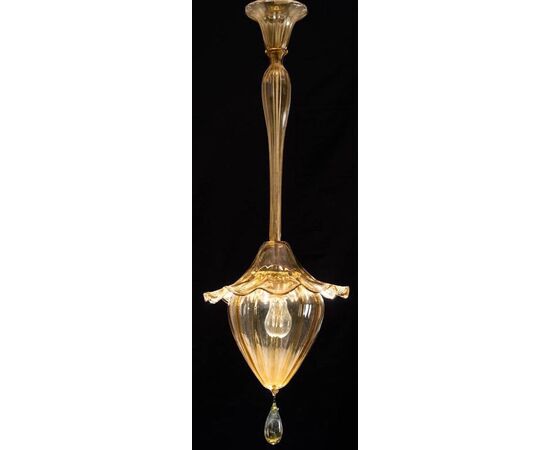 Amber Glass Venetian Lantern, Murano, 1940s
