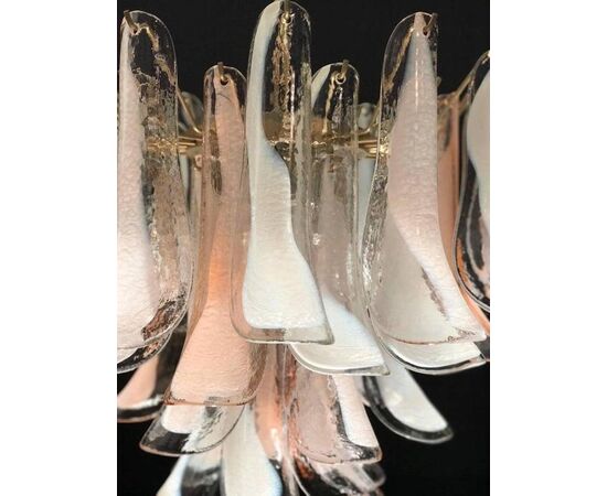 Pair of Elegant Chandeliers White and Pink Petals, Murano, 1990