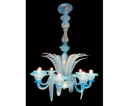 Late 20th Century Murano Glass Italian "Queen Turquoise" Chandelier, 1980s