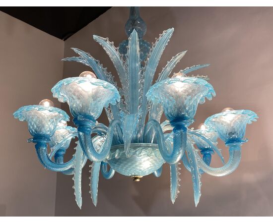 Late 20th Century Murano Glass Italian "Queen Turquoise" Chandelier, 1980s