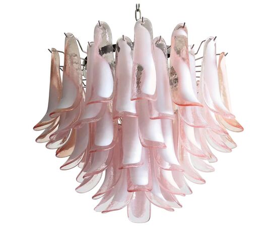 Pair 'Flamingo' Italian Petal Chandeliers, Murano