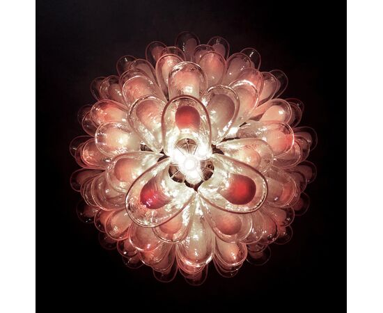 Pair of 'Flamingo' Italian 75 Petal Chandeliers, Murano