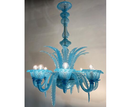 Late 20th Century Murano Glass Italian "Queen Turquoise" Chandelier, 1980s