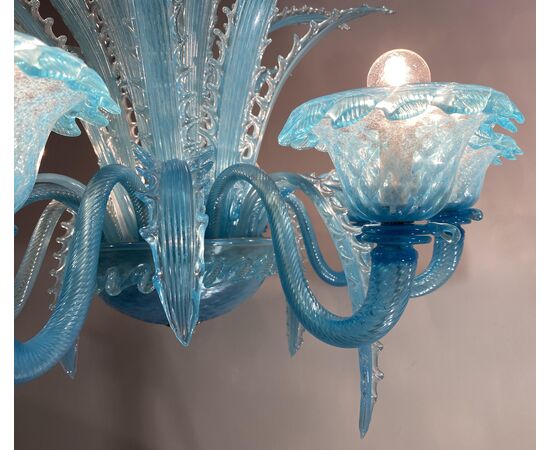 Late 20th Century Murano Glass Italian "Queen Turquoise" Chandelier, 1980s