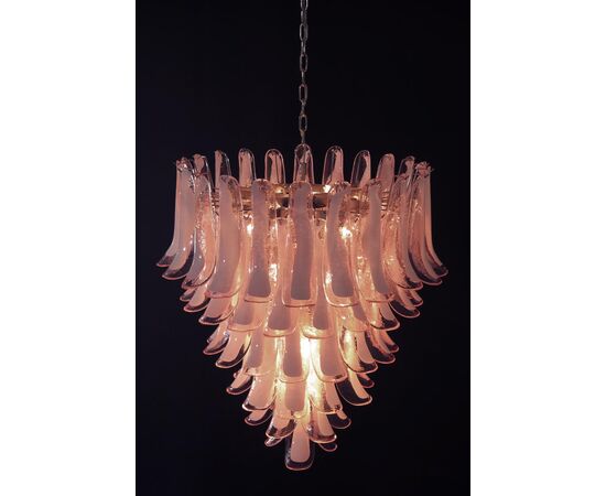 Pair of 'Flamingo' Italian 75 Petal Chandeliers, Murano