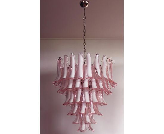 Pair of 'Flamingo' Italian 75 Petal Chandeliers, Murano