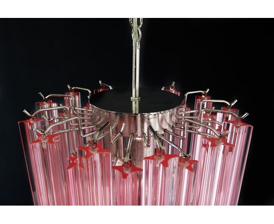 Charming Pair of Triedri Glass Chandeliers, Pink Prism, Murano