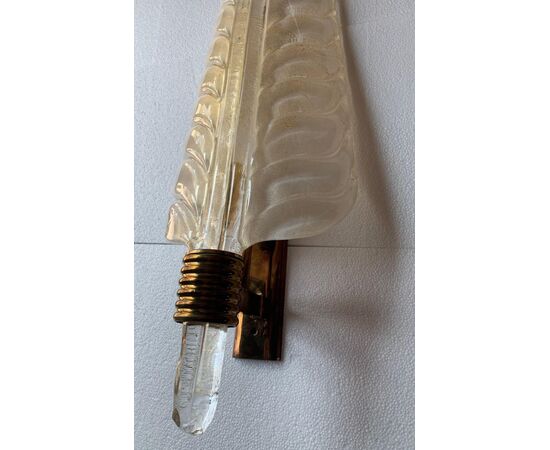 Luxurious Pair of Large Wall Lamps by Barovier & Toso with Gold, Murano, 1960s