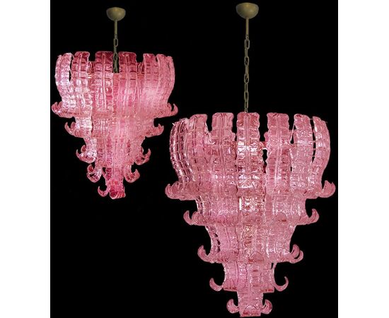 Pair of Italian Murano Six-Tier Felci Glass Chandeliers