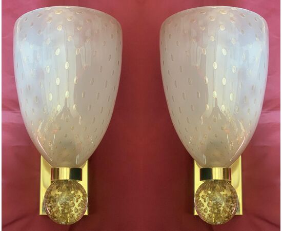 Luxurious Pair of Wall Lamps by Barovier & Toso, Murano, 1960s