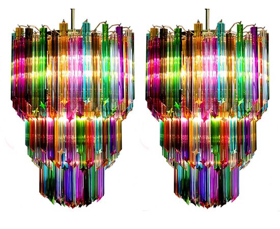 Chandelier Multi-Color Triedri, 184 Prism, Murano, 1980s