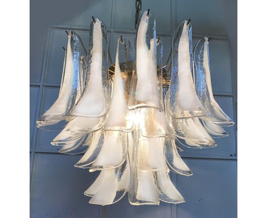 Elegant Pair of White Petal Chandeliers, Murano, 1990s