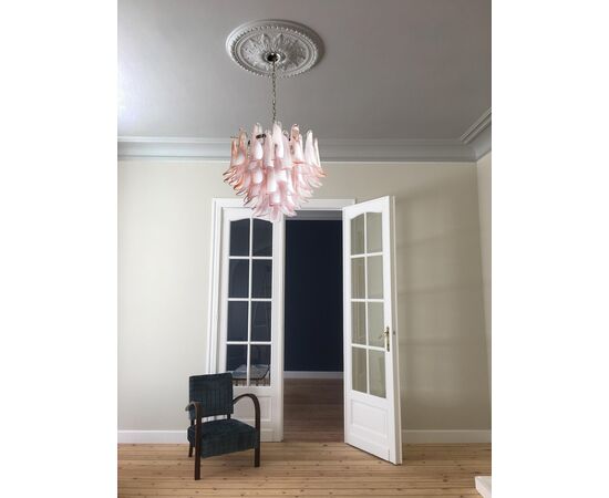 Pair 'Flamingo' Italian Petal Chandeliers, Murano