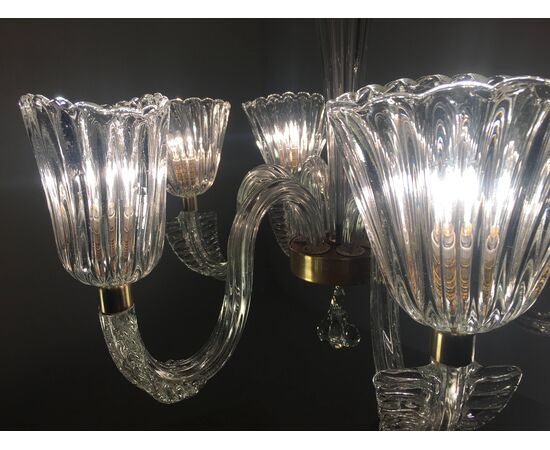 Set Art Deco Chandelier and Pair of Sconces by Ercole Barovier, Murano, 1940s