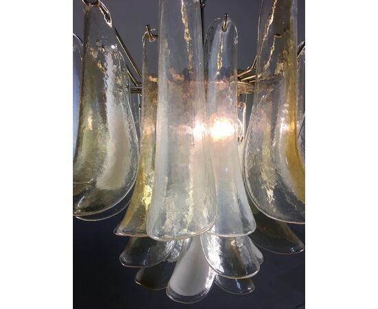 Elegant Pair of Chandeliers White and Amber Petals, Murano, 1990s