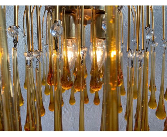 Italian Chandelier Amber Drops Glass, Murano, 1990s
