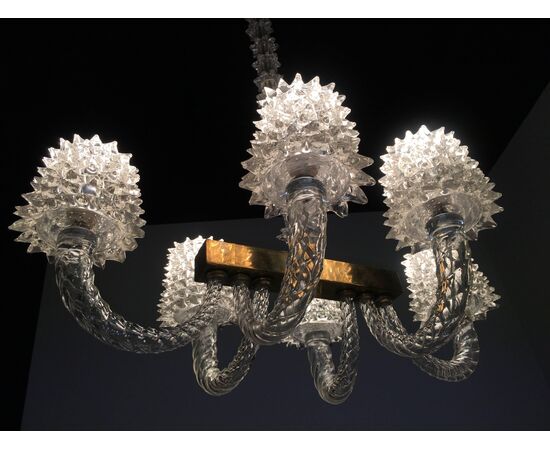 Ercole Barovier Midcentury "Rostrato" Murano Glass Italian Chandelier, 1940s