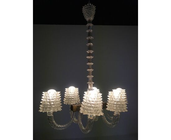 Ercole Barovier Midcentury "Rostrato" Murano Glass Italian Chandelier, 1940s