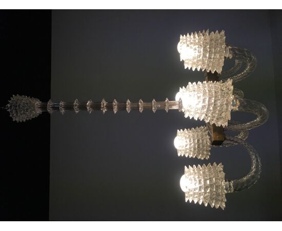 Ercole Barovier Midcentury "Rostrato" Murano Glass Italian Chandelier, 1940s