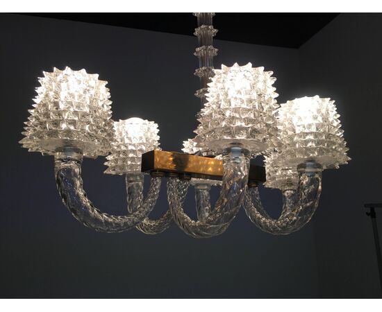 Ercole Barovier Midcentury "Rostrato" Murano Glass Italian Chandelier, 1940s