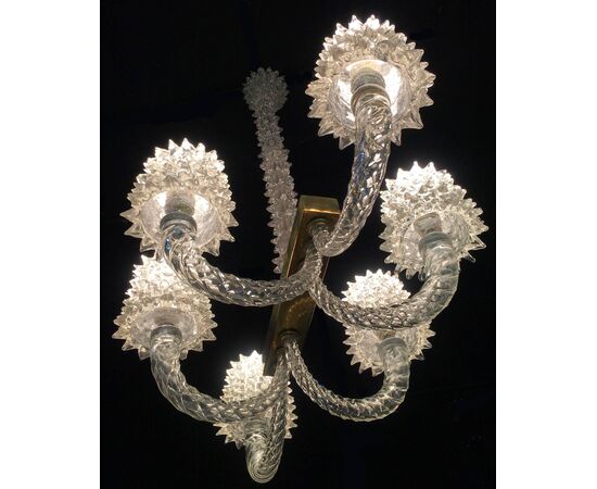 Ercole Barovier Midcentury "Rostrato" Murano Glass Italian Chandelier, 1940s