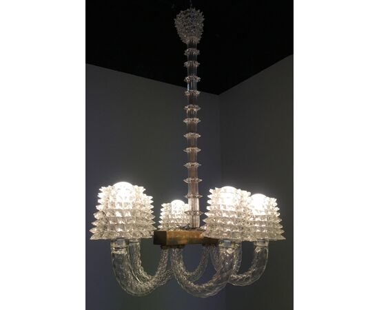 Ercole Barovier Midcentury "Rostrato" Murano Glass Italian Chandelier, 1940s