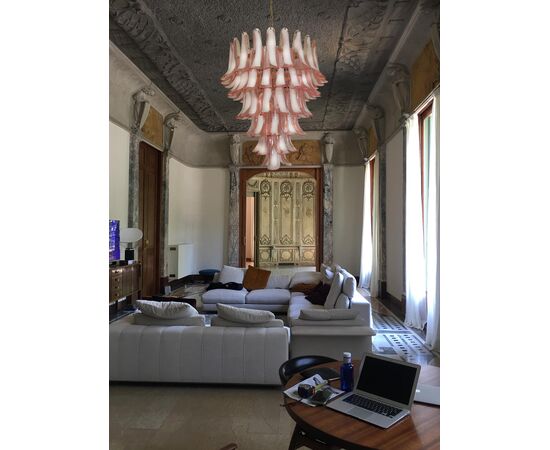 'Flamingo' Italian 75 Petal Chandelier, Murano