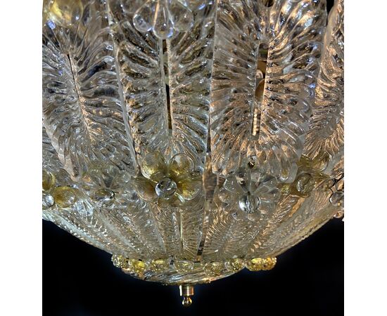 Amazing Glass Flower Chandelier with Gold Inclusions, Murano, 1950s