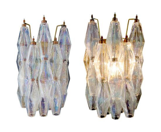Set of Six Sconces Iridescent Glass "Poliedri", Murano, 1970s