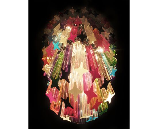 Pair of Italian Chandelier Multicolored Quadriedri, Murano