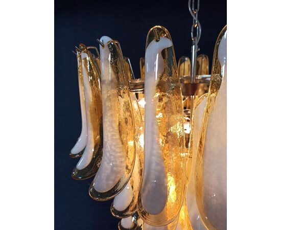 Amazing Pair of Italian Glass Amber Petal Chandeliers, Murano