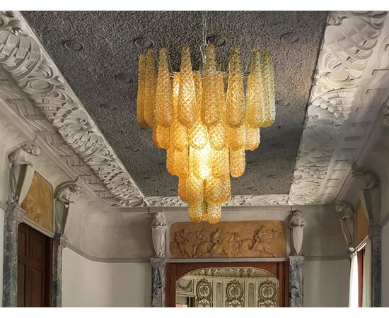 Pair of Italian Amber Crystal Chandelier, Murano