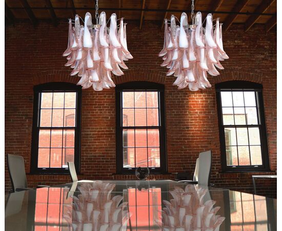 Pair of Italian Pink Petal Chandeliers, Murano