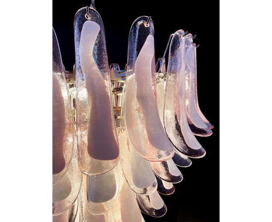 Fabulous Pair of Italian Pink and White Petal Chandeliers, Murano