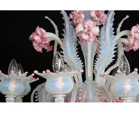 Stunning Light Blue and Pink Venetian Chandelier, Murano, 1950s