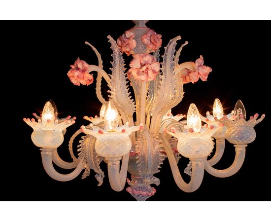 Stunning Light Blue and Pink Venetian Chandelier, Murano, 1950s