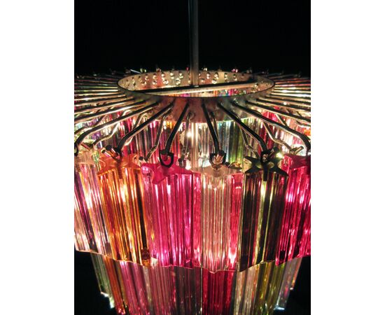 Pair of Italian Chandelier Multicolored Quadriedri, Murano