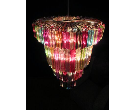 Pair of Italian Chandelier Multicolored Quadriedri, Murano