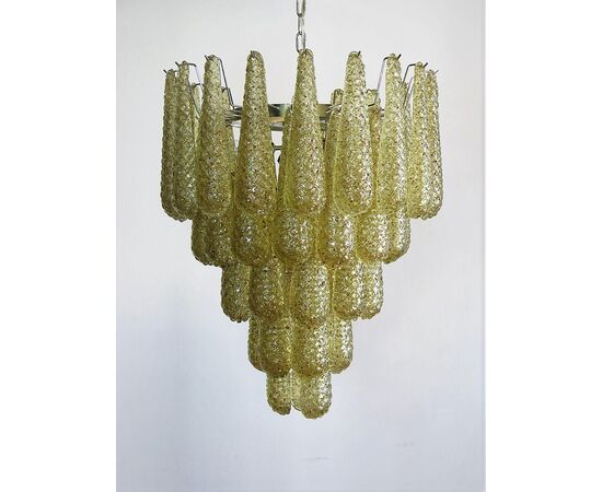 Pair of Italian Amber Crystal Chandelier, Murano